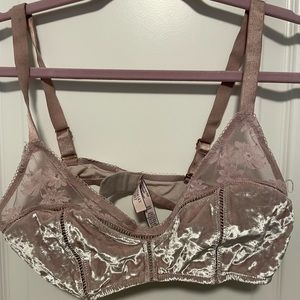 Pink Velvet with Lace Detail PINK Bralette Size XL